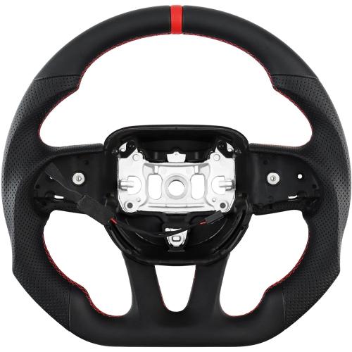 LOSCHEN Full Leather Steering Wheel for Dodge Upgrade D-shaped Flat-bottom Perforated Leather Steering Wheel with Heating for Dodge/Jeep Grand Cherokee/SXT/GT/RT/SRT/HELLCAT