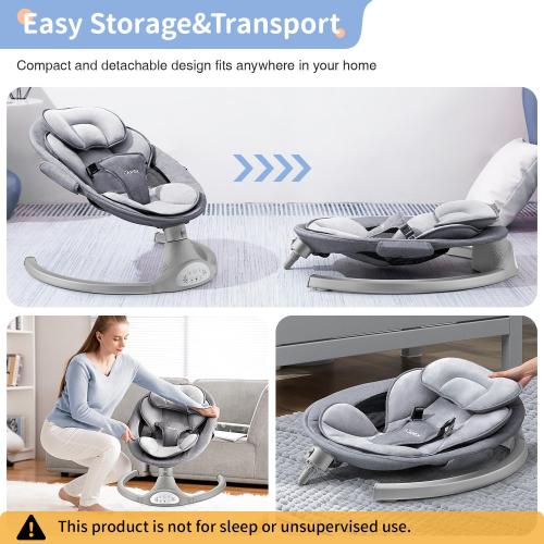 LAREX Baby Swing Infant Swing Electric Toddler Baby Rocker Portable for Newborn Boy Girl, 5 Sway Speeds with Remote Control, 10 Preset Melodies and Bluetooth, 0-6 Months Max 20 Lbs (Gray)
