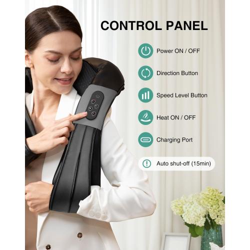 Nekteck Cordless Shiatsu Neck and Back Massager with Soothing Heat, Rechargeable Electric Deep Tissue 3D Kneading Massage Pillow for Shoulder Leg Body Muscle Pain Relief, 3 Speed Intensities
