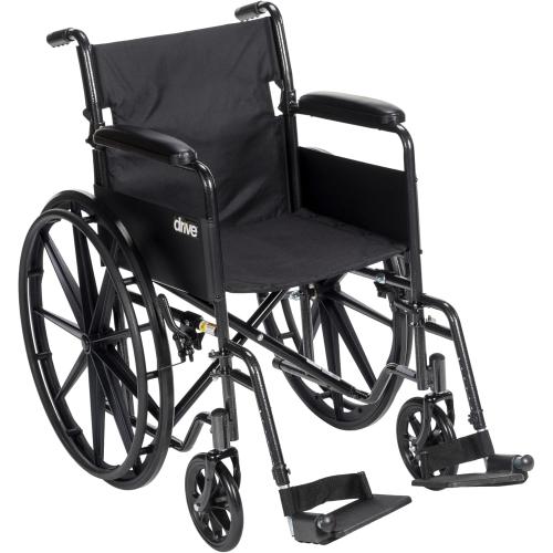 Drive Medical Silver Sport 1 Folding Transport Wheelchair - Lightweight Mobility Support - Full Armrests - Removable Swing-Away Footrests - Durable Steel Construction - Compact Folding Frame - Black