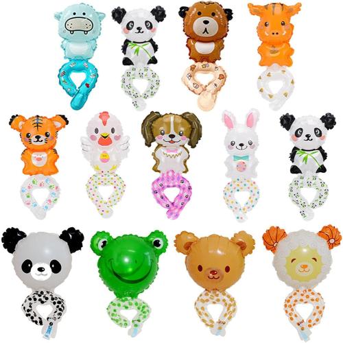 50pcs Assorted Style Cartoon Zoo Animal Inflatable Headbands and 25 Wrist Balloon Wildlife Safari Balloon Hair Hoop Animals Balloons Bracelets for Jungle Theme Birthday Party Favors