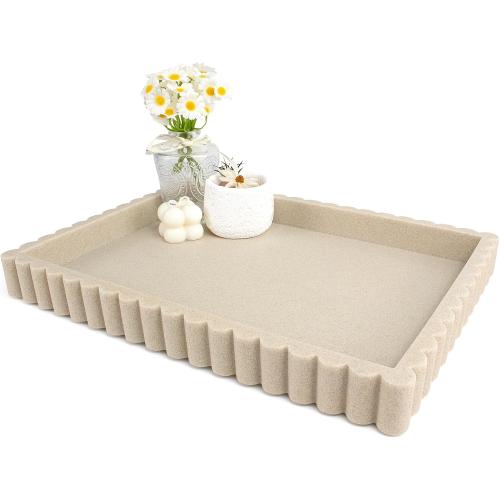 YMXYJM Decorative Tray for Coffee Table, Modern Tray Decor, 14 Beige Resin