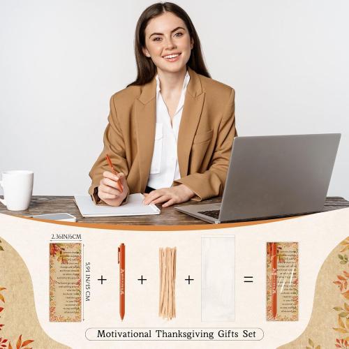 24 Sets Thanksgiving Gifts Bulk Thanksgiving Party Favors Fall Ballpoint Pen Autumn Greeting Thank You Poem Cards Motivational Fall Gifts for Coworkers Employee Teacher Women Friends