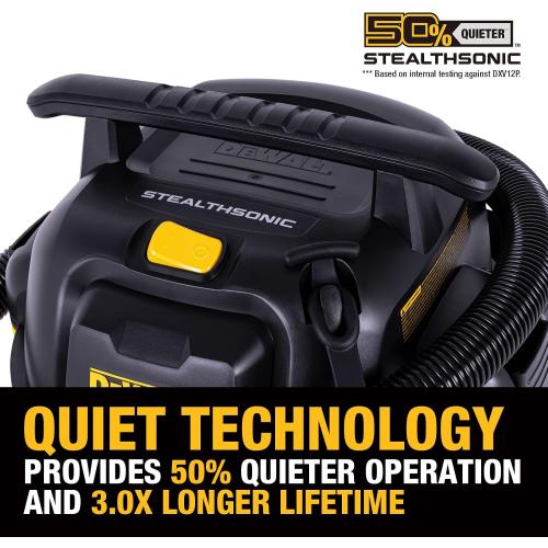DEWALT Stealthsonic 12 Gallon 5.5 HP Shop Vacuum Wet and Dry, DXV12P-QTE | Ultra Quiet Motor with Powerful Suction, 6 Dust Bags & Accessary Storage Bag Design for Garage Workshop and Jobsite Cleanup
