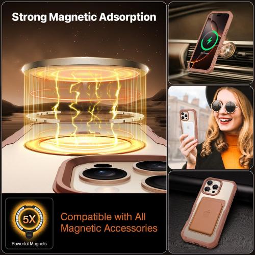 CENHUFO for iPhone 16 Pro Case [Compatible with Magsafe] Full Body Phone Case Built-in 9H Tempered Glass Privacy Screen Protector and 360° Spin Magnetic Stand Ring, Camera Lens Cover - Desert Brown