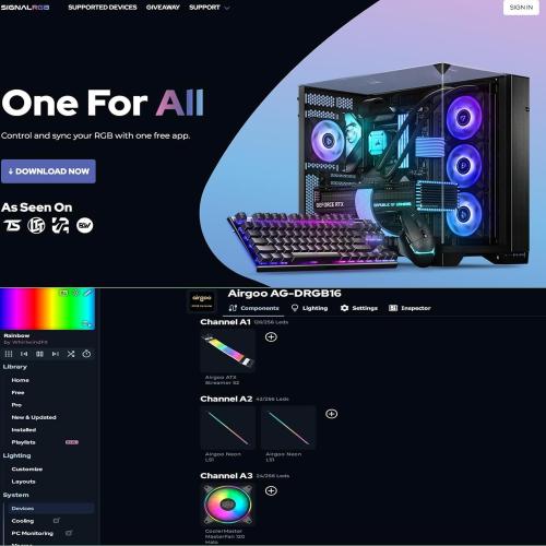 Airgoo Magnetic 16-Port Signal RGB Controller, SATA Powered ARGB Controller PC Lighting Hub for Mid & Full-Tower Cases, Compatible with SignalRGB & OpenRGB, AG-DRGB16