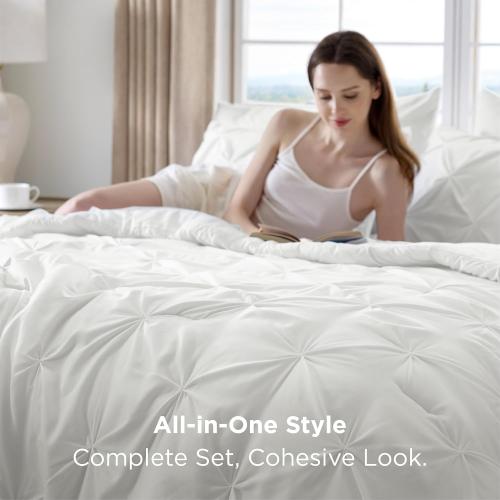 Bedsure White Comforter Queen - Bed in a Bag Queen Size Bedding 7 Pieces, GentleSoft™ Marshmallow Comforter Set, All Season Down Alternative Comforter with Sheets, Pillowcases & Shams