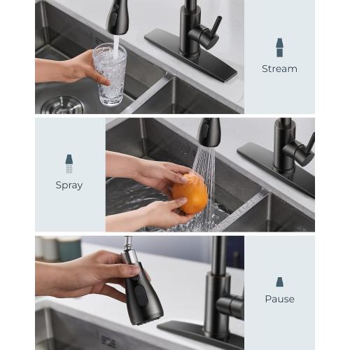 FORIOUS Kitchen Faucets with Pull Down Sprayer, Oil Rubber Brown, High Arc Single Handle Classic Stainless Steel Sink Faucet 1 or 3 Hole, Suitable for Farmhouse Camper Laundry Rv Bar
