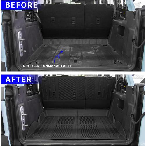 Rongtaod Cargo Mat & Backrest Mats for 2021-2025 2026 Ford Bronco 4 Door | NOT for Bronco Sport, Trunk Mat Cargo Liner TPE All Weather Back Seat Cover Protector 2025 Bronco Accessories