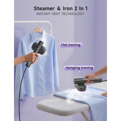 Steamer for Clothes,1200W Powerful Portable Steamer Iron,15s Fast Heat-up,100ml Tank,20 Min Continuous Steam, Wrinkle Remover for Travel, Home, Office(Purple)