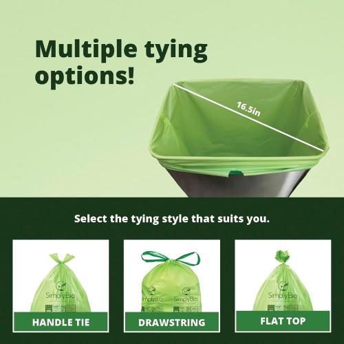 Simply Bio 13 Gallon Compostable Trash Bags Liners Drawstring, Heavy Duty Extra Thick 1 Mil, 49.21 Liter, 30 Bags, Tall Kitchen Food Scrap Waste Bag, ASTM D6400, US BPI and OK Compost Home Certified