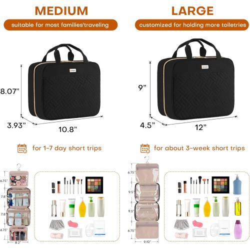 5.8L Travel Toiletry Bag for women - 2.1 GAL Water-resistant Makeup Cosmetic Bag Organizer With Hanging Hook for Travel Accessories Shampoo Full-size Container, Black