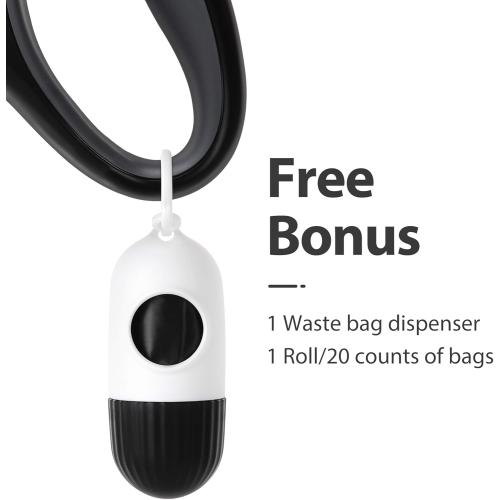 Fida Retractable Dog Leash with Dispenser and Poop Bags, 16 ft Pet Walking Leash for Small Dog or Cat up to 26 lbs, Anti-Slip Soft Handle, Tangle Free, Reflective Nylon Tape (S, Black)