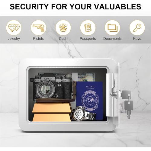 Marcree 0.23 Cubic Safe Box for Kids, Security Safe Steel Construction with Key Lock, Home Safes with Rounded Design for Child Protection, Lock Box for Home, 6.69 x 9.06 x 6.69 Inches, White