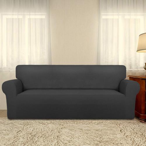 2 pack Super Stretch Sofa Slipcover – Spandex Non Slip Soft Couch Sofa Cover, Washable Furniture Protector with Non Skid Foam and Elastic Bottom for Kids, Pets （Sofa, Dark Gray）
