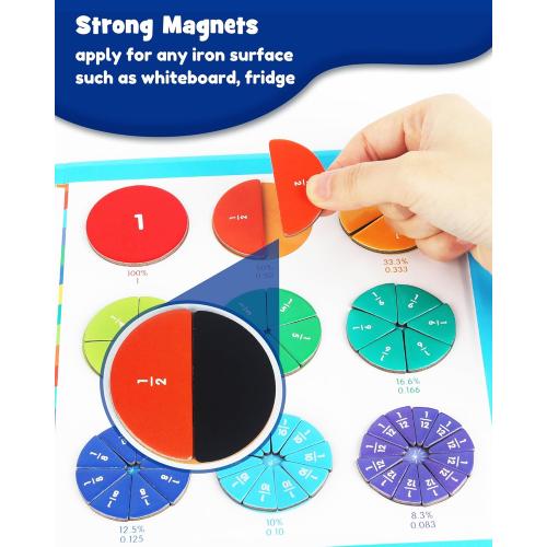 D-FantiX Magnetic Fraction Educational Puzzle, Magnetic Fraction Tiles & Fraction Circles Set, Math Manipulatives for Elementary School, Montessori Fraction Manipulatives Learning Toys for Kids