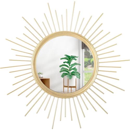 Large Gold Spoked Sunburst Wall Mirror Boho Home Decor Round Wall Art Mirror Modern Metal Mirrors for Wall Living Room Vanity Bathroom Bedroom Hallway Balcony Entryway 20