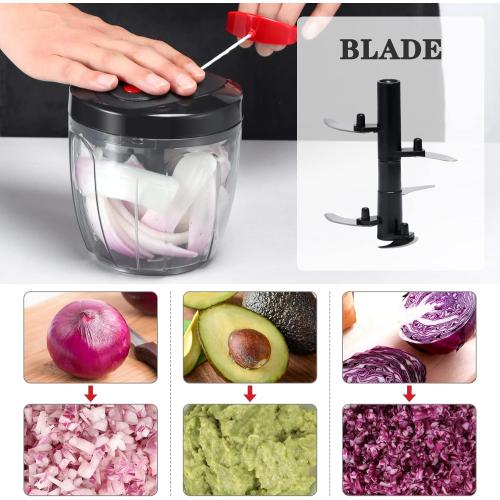 Black and Red 900ml Cambom Manual Food Chopper Vegetable Cutter, Hand String Vegetable Chopper Onions Cutter for Vegetable Fruits Nuts BPA Free Food Safe Material, 900ml Black