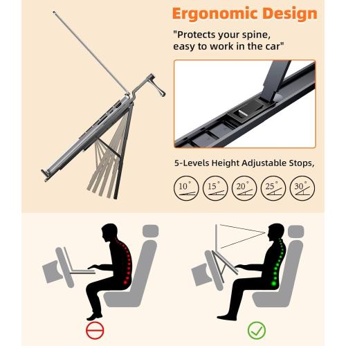 Car Laptop Mount Steering Wheel Tray Holder, Height Adjustable Car Desk for Laptop Computer Tablet, Foldable Portable Lap Laptop Stand for Car Vehicle Workstation Accessories Truck SUV Tesla