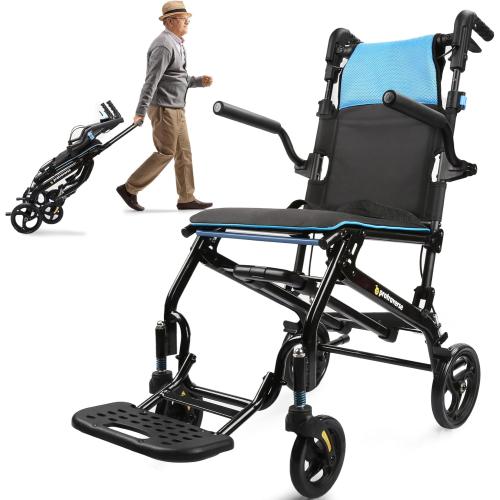 Wheelchairs for Adults,Utral-Lightweight(only 19.4lbs) Transport Chair, Foldable and PortableTravel Wheelchair with Telescopic Handle,Portable Folding Transfer Wheelchairs for Seniors(Blue)