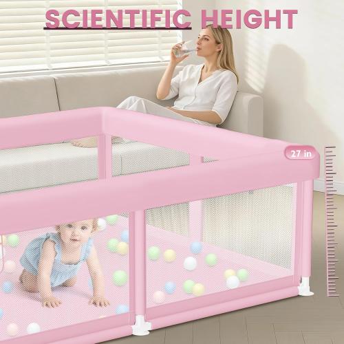 Hiaksedt Large Baby Playpen 50x50 Baby Girl Play Pen for Babies and Toddlers, Safe Structure and Soft, Skin-Friendly Fabric with Zipper Gates Pink