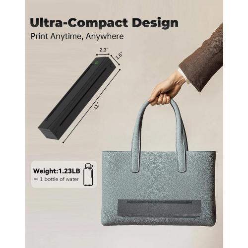 Portable Printer Wireless for Travel, D80 Thermal Printer, Inkless Printers, Compatible with iOS, Android, Laptop, Supports 8.5 x 11 US Letter & A4 & A5 for Home Use, Office, Vehicles, Black