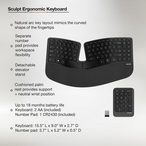 dirty, needs cleaning, Sculpt Ergonomic Keyboard – Designed by Microsoft – Split Keyset Design, Palm Rest, Contoured Layout, One-Touch Windows Button, AES 128-Bit Encryption, Includes Separate Number Pad – Black