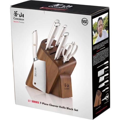 Cangshan L1 Series 7-Piece Cleaver Knife Block Set, Forged German Steel, White, 1027129