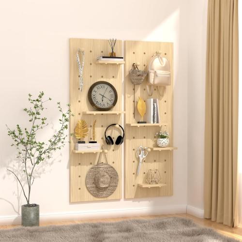 AMSXNOO Modular Wood Peg Board Wall Organizer Kits, 31.5X47.2IN/80X120CM | Heavy Duty Wood Pegboard, Includes shelves and matchsticks, for Office Bedroom Living Room Study Room Craft Room