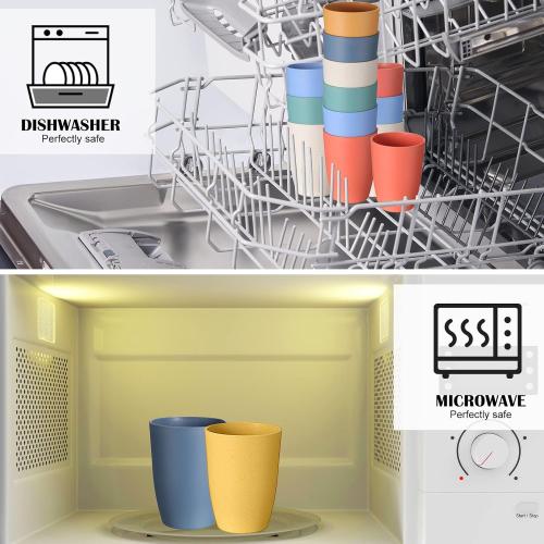 Patelai 66 Wheat Straw Plastic Cups 12 oz Reusable Glasses Set Unbreakable Plastic Tumblers Dishwasher Safe for Smoothies, Water (6 Colors)