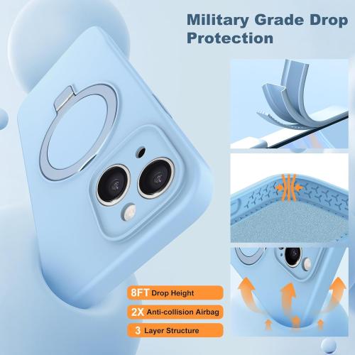 IYH for iPhone 15 Case, Magnetic Stand, Liquid Silicone(Light Blue) | [16FT Drop Protection] [Invisible Magnetic Stand] [MagSafe Compatible] [Liquid Silicone] [Slim Profile]