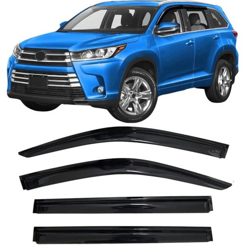 2014-2019 Tape-on Rain Guards for Toyota Highlander Side Window Deflector Visors Extra Thick Vent Shade 2015 2016 2017 2018