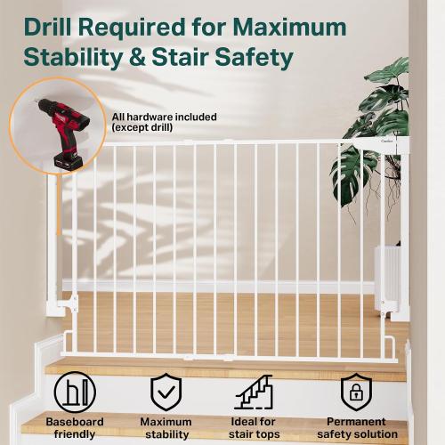 Cumbor Expandable 31.6-48 Baby Gate for Stairs, Hardware Mounted, 2-in-1 No Bottom Bar Dog Gate Indoor, Auto Close Pet Gate for Doorways with Large Walk Thru Door, Child-Proof Gate for Kids (White)
