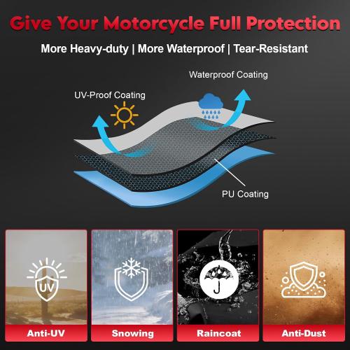 Comnova Motorcycle Cover 96 Inch - 600D Outdoor Motorbike Cover Waterproof with Lock Hole, Universal Fit for Harley, Honda, Kawasaki, Full Protection, Moped Covers for Motorcycle Vehicle Up to 96