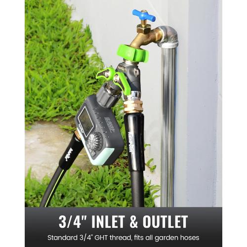 RAINPOINT 2 Way Garden Hose Splitter | Heavy Duty Water Spigot Splitter with Shutoff Valves, 100% Metal Body, 1.9 Extra Long Metal Handle, 3/4 GHT Thread