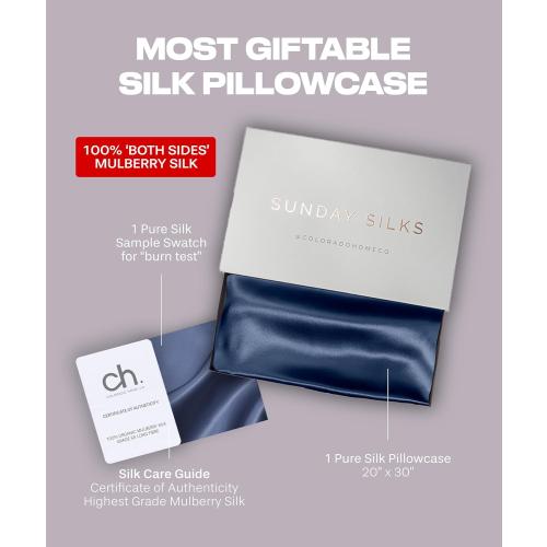 Size king Color Blue SUNDAYSILKS™ Premium Silk Pillow Cases | 100% Mulberry Silk Pillowcase with Zipper, Real 22 Momme Grade 6A Silk, Standard Queen, King Size [Navy Blue]