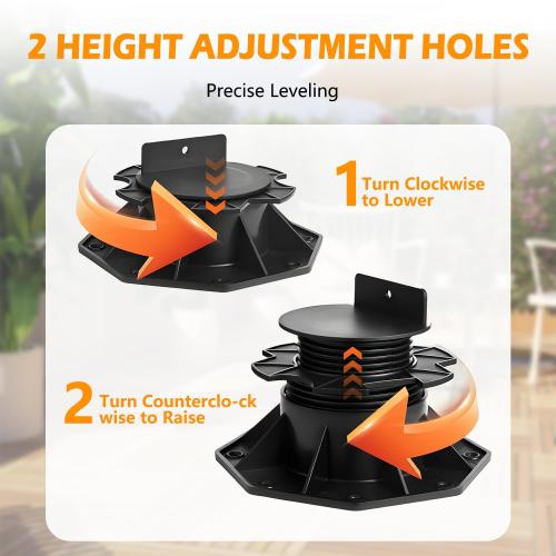 12Pack Adjustable Deck Support Pedestal Deck Foundation Base Support，Used for Floating Deck Platform Deck Floor Height Adjustment Raising, Adjustment Raising from 2-3/8 to 5-1/2, Black