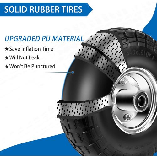 4.10/3.50-4 Tires and Wheels Flat Free 10 Inch Solid Tires Replacement with 5/8 Axle Bore Hole, 16 Spacers 8 Pins, for Cart, Garden Wagon, Wheelbarrow, Hand Truck, Trolley, Lawn Mower，4P
