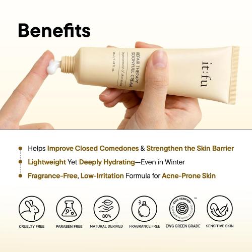 Soonyuul Cream for Closed Comedones & Acne Care | Barrier Repair Moisturizer with Niacinamide & Coix Seed (1.69 fl oz)