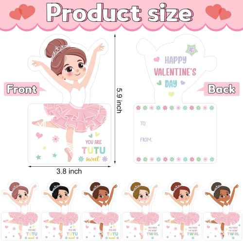 54 Sets Valentines Day Gifts for Kids Ballerina Cards with Hair Scrunchies Bulk Valentines Exchange Gifts for Classroom Ballet Recital Gift for Goodie Bag Stuffers Birthday Party Favors(Tutu)