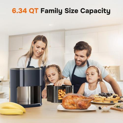 Simple Deluxe 12-in-1 Air Fryer 6.34 Qt, Digital Preset Airfryer with Visible Window, Nonstick and Dishwasher-Safe Basket, Air Fry, Roast, Bake, Dehydrate, Fries, 1700W, Gary
