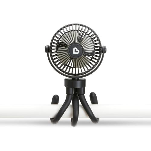 Munchkin Stroller Fan - Portable Fan for Travel, Baby Gear Accessory with 4 Speeds, Flexible Clip-on Leg Attachment, Rechargeable Battery, Black with Multicolored LED Lights