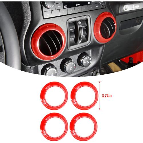 JeCar 4PCS Center Console Dash Air Conditioner Vent Cover Trim Interior Accessories Compatible with Jeep Wrangler JK JKU 2011-2018 (Red)