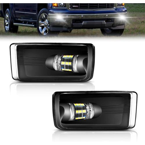 LED Fog Lights Compatible with 2007-2015 Chevy Silverado Suburban Avalanche/Tahoe/ 10-14 Yukon/ 07-08 Cadillac Escalade, Front Bumper Driving Fog Lamps with Clear Lens
