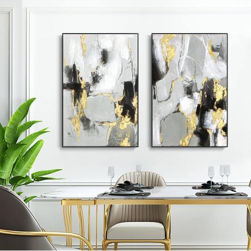 Zessonic Black Abstract Wall Art Decor - 2 Pack 24 x 36 Black and Gold Canvas Wall Decor with Hand Texture for Living Room, Bedroom, Office, Framed, Ready to Hang