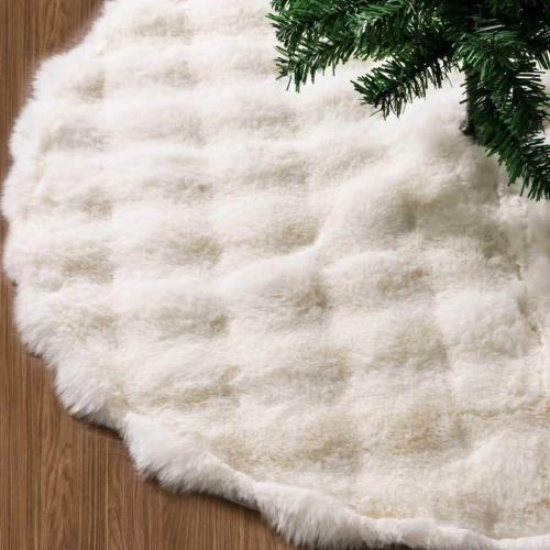 Christmas Tree Skirt 34 Inch Small, Farmhouse Faux Fur Tree Skirt for Christmas Decorations, Rustic Soft and Thin Plush Plain Xmas Tree Cover Mat Fluffy for Holiday Decoration, Ivory White
