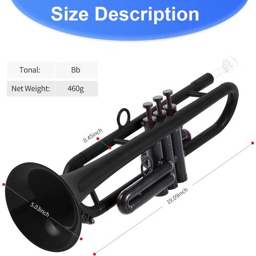 PAMPET Professional Plastic Bb Trumpet Standard Trumpet Set for Student Beginner With 7C Mouthpiece and 3C Mouthpiece, Bb Trumpet Instrument, Black,