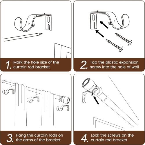 Curtain Rods 30 to 144 Inch 1 Pack Heavy Duty Adjustable Matte Black Rod