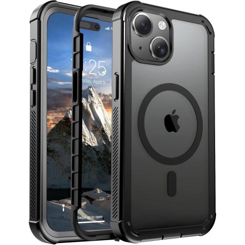 jaroco Magnetic for iPhone 15 Case Heavy Duty Protection Black | Compatible with MagSafe,Military Grade Drop Protection,Translucent Matte,Non-Slip,Shockproof 2-Layer Durable Bumper Case