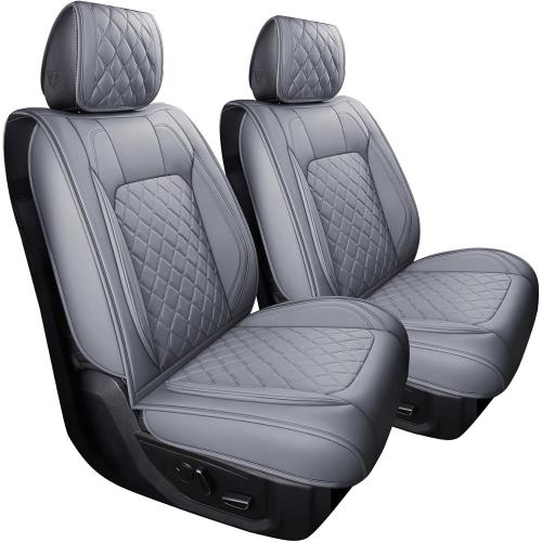 Aierxuan Dodge Ram Car Seat Covers Front Pair Waterproof Leather Custom Fit 2009-2026 1500/2500/3500 Crew Quad Regular Cab Truck Pickup Compatible with Airbag(2 PCS Front/Grey)